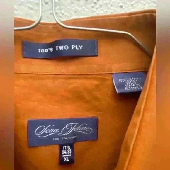 Sean John 100 two ply Orange Button Down Dress Shirt Size 17.5 34-35 - Picture 3 of 4